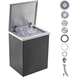 imageVEVOR Drop in Ice Chest 24quotL x 18quotW x 13quotH Stainless Steel Ice Cooler Commercial Ice Bin with Sliding Cover 409 qt Outdoor Kitchen Ice Bar Drainpipe and Drain Plug Included for Cold Wine BeerSilver