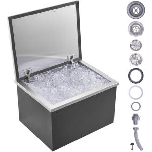 imageVEVOR Drop in Ice Chest 24quotL x 18quotW x 13quotH Stainless Steel Ice Cooler Commercial Ice Bin with Sliding Cover 409 qt Outdoor Kitchen Ice Bar Drainpipe and Drain Plug Included for Cold Wine BeerSilverblack