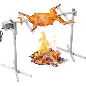 imageVEVOR Electric BBQ Rotisserie Grill Kit 46 Inch 132 lbs Capacity Automatic 52W Motor Height Adjustable Universal Roaster Stand Stainless Steel Grilling Kit Spit Rod with Heat Shield for Pig Lamb46Inch