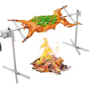 imageVEVOR Electric BBQ Rotisserie Grill Kit 46 Inch 132 lbs Capacity Automatic 52W Motor Height Adjustable Universal Roaster Stand Stainless Steel Grilling Kit Spit Rod with Heat Shield for Pig Lamb56132LBS