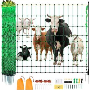imageVEVOR Electric Fence Netting 42quotH x 164L PE Net Fencing with Posts and DoubleSpiked Stakes Utility Portable Mesh for Goats Sheep Lambs Deer Hogs Dogs for Farms Backyards and Ranches50in x 164ft
