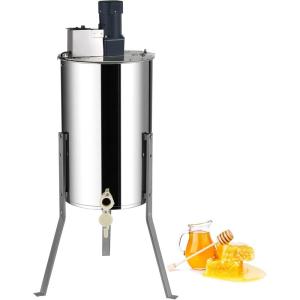 imageVEVOR Electric Honey Extractor 48 Frame Stainless Steel Beekeeping Extraction Honeycomb Drum Spinner with Transparent Lid Apiary Centrifuge Equipment with Height Adjustable Stand Silver4 Frame Rack2 Deep Frames