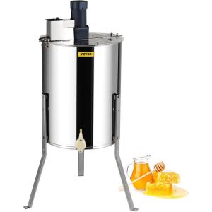 imageVEVOR Electric Honey Extractor 48 Frame Stainless Steel Beekeeping Extraction Honeycomb Drum Spinner with Transparent Lid Apiary Centrifuge Equipment with Height Adjustable Stand Silver8 Frame Rack4 Deep Frames