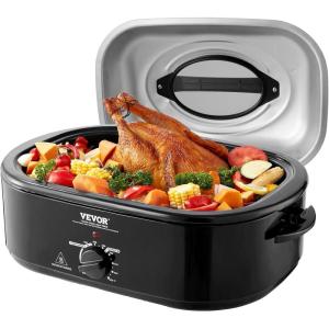 imageVEVOR Electric Roaster Oven 22 QT Turkey Roaster with SelfBasting Lid 1450W Roaster with Defrost ampamp Warm Function Adjustable Temp Removable Pan ampamp Rack Fits Turkeys Up to 26LBS WhiteBlack