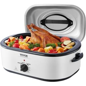 imageVEVOR Electric Roaster Oven 22 QT Turkey Roaster with SelfBasting Lid 1450W Roaster with Defrost ampamp Warm Function Adjustable Temp Removable Pan ampamp Rack Fits Turkeys Up to 26LBS WhiteWhite