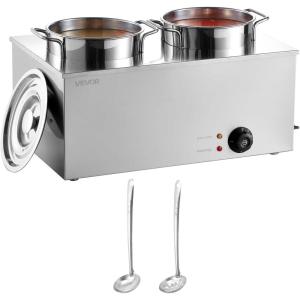 imageVEVOR Electric Soup Warmer Two 634QT Pots ampamp Three 13 Pans Stainless Steel Commercial Food Warmer with 86185F Adjustable Temp 1500W Bain Marie Soup Station for Restaurant Buffet26L Pots
