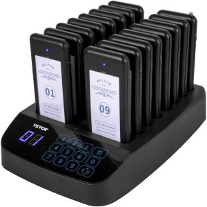 imageVEVOR F101 Restaurant Pager System 16 Pagers Max 98 Beepers Wireless Calling System Touch Keyboard with Vibration Flashing and Buzzer for Church NurseHospital ampamp Hotel16 Pagers