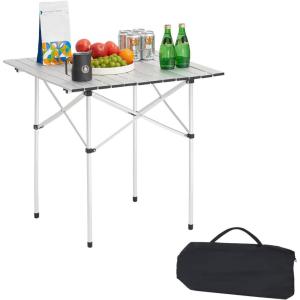 imageVEVOR Folding Camping Table Portable Roll Up Side Tables Lightweight Aluminum Table for Outdoor BBQ Tailgating Picnic Travel 28 inchSilver