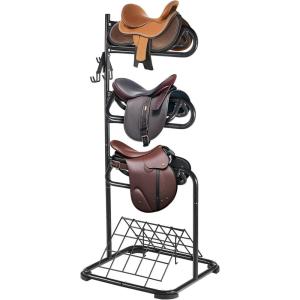 imageVEVOR Freestanding Saddle Stand 30 x 30 x 685 in 3 Tiers Saddle Rack Heavy Duty Saddle Blanket Holder with Removable ampamp Rotating Tiers English ampamp Western Saddle Rack for Tack Room OrganizationXL Large 3 Tiers1 Pack