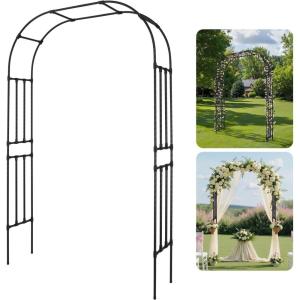 imageVEVOR Garden Arbor 945 H x 59 W x 158 D in Metal Archway Sturdy Outdoor Trellis Arch with Stakes Easy to Assemble Pergola Arbor for Plant Climbing Yard Lawn Wedding Party DecorationBlack