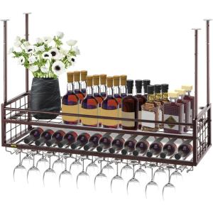 imageVEVOR Hanging Wine Glass Rack 469 x 118 inch Height Adjustable Coppery WallMounted CabinetCoppery