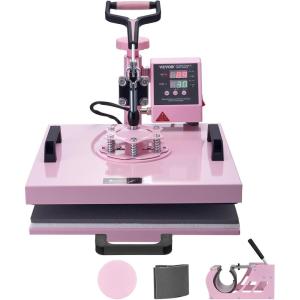 imageVEVOR Heat Press Machine 12 x 15 inch 5 in 1 Heat Transfer Machine with 30 oz Tumbler Press 360 Swing Away TShirt Pressing Digital Precise Control for TShirtsMugsHatsPlates Green5in115x15Pink30OZ