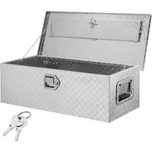 imageVEVOR Heavy Duty Aluminum Truck Bed Tool Box Diamond Plate Tool Box with Side Handle and Lock Keys Storage Tool Box Chest Box Organizer for Pickup Truck Bed RV Trailer 30quotx13quotx96quot SilverSilver