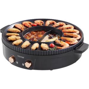 imageVEVOR Hot Pot with Grill 1800W 2in1 Electric Smokeless Grill and Hot Pot Korean BBQ Shabu Shabu Hotpot with Separate Dual Temperature Control Nonstick Pan for 28 People Family Dining1800W 2in1