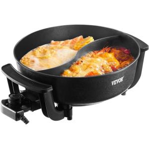 imageVEVOR Hot Pot with Grill 1800W 2in1 Electric Smokeless Grill and Hot Pot Korean BBQ Shabu Shabu Hotpot with Separate Dual Temperature Control Nonstick Pan for 28 People Family Dining5L hotpot