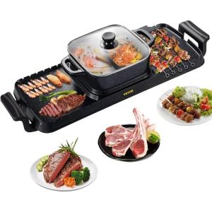 imageVEVOR Hot Pot with Grill 1800W 2in1 Electric Smokeless Grill and Hot Pot Korean BBQ Shabu Shabu Hotpot with Separate Dual Temperature Control Nonstick Pan for 28 People Family Dining800WHot Pot1600WBBQ Grill