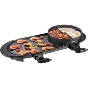 imageVEVOR Hot Pot with Grill 1800W 2in1 Electric Smokeless Grill and Hot Pot Korean BBQ Shabu Shabu Hotpot with Separate Dual Temperature Control Nonstick Pan for 28 People Family Dining2200W 2in1