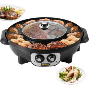 imageVEVOR Hot Pot with Grill 1800W 2in1 Electric Smokeless Grill and Hot Pot Korean BBQ Shabu Shabu Hotpot with Separate Dual Temperature Control Nonstick Pan for 28 People Family Dining1000WHot Pot1200WBBQ Grill