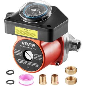 imageVEVOR Hot Water Recirculating Pump with Bypass Valve Instant Recirculation Pump Kit with Timer Adapter Circulation Circulator System Stainless Steel Head 013 HP 110120V for Tank Water HeatersStainless Steel with timer