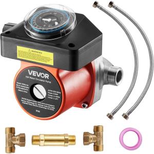 imageVEVOR Hot Water Recirculating Pump with Bypass Valve Instant Recirculation Pump Kit with Timer Adapter Circulation Circulator System Stainless Steel Head 013 HP 110120V for Tank Water HeatersStainless Steel with Bypass Valve and timer