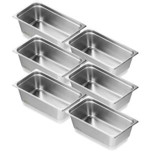 imageVEVOR Hotel Pans Full Size 25 Inch Deep Steam Table Pans 6 Pack08mm Thick Stainless Steel Hotel Pan Anti Jam Steam Table Pan for Home Party Restaurant Hotel Buffet6 Deep 6 PackThickened