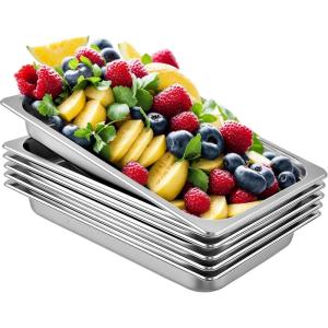 imageVEVOR Hotel Pans Full Size 25 Inch Deep Steam Table Pans 6 Pack08mm Thick Stainless Steel Hotel Pan Anti Jam Steam Table Pan for Home Party Restaurant Hotel Buffet25 Deep 6 Pack