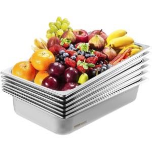 imageVEVOR Hotel Pans Full Size 25 Inch Deep Steam Table Pans 6 Pack08mm Thick Stainless Steel Hotel Pan Anti Jam Steam Table Pan for Home Party Restaurant Hotel Buffet4 Deep 6 PackThickened