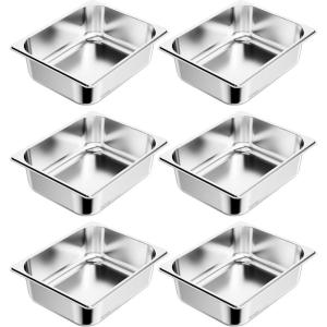 imageVEVOR Hotel Pans Full Size 25 Inch Deep Steam Table Pans 6 Pack08mm Thick Stainless Steel Hotel Pan Anti Jam Steam Table Pan for Home Party Restaurant Hotel Buffet4 deep