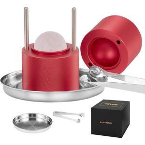 imageVEVOR Ice Ball Press Kit Aviation Aluminum Ice Press with Ice Block Mold Large Mat Tong Drip Tray One Glass Round Ice Ball Maker 24quot60 mm Ice Sphere for Whiskey Cocktail on Party ampamp HolidayRed