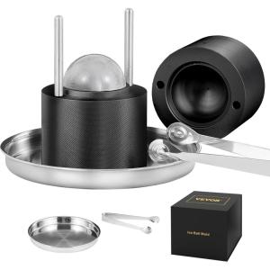 imageVEVOR Ice Ball Press Kit Aviation Aluminum Ice Press with Ice Block Mold Large Mat Tong Drip Tray One Glass Round Ice Ball Maker 24quot60 mm Ice Sphere for Whiskey Cocktail on Party ampamp HolidayBlack
