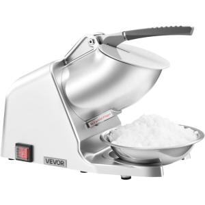 imageVEVOR Ice Crusher Machine 143lbs Per Hour Electric 2 Blades Snow Cone Maker Stainless Steel Shaved Ice Machine with Bowl and Cover 300W 2000RPM IceShaver for Home and Commercial Use SilverSliver