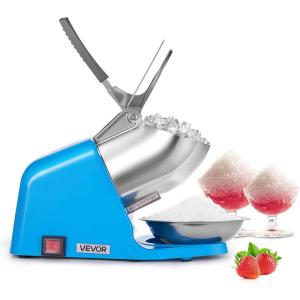 imageVEVOR Ice Crusher Machine 143lbs Per Hour Electric 2 Blades Snow Cone Maker Stainless Steel Shaved Ice Machine with Bowl and Cover 300W 2000RPM IceShaver for Home and Commercial Use SilverBlue