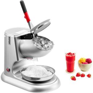 imageVEVOR Ice Crusher Machine 220lbs Per Hour Electric 4 Blades Snow Cone Maker Stainless Steel Shaved Ice Machine with Bowl and Cover 300W 1400RPM IceShaver for Home and Commercial Use BlueSilver