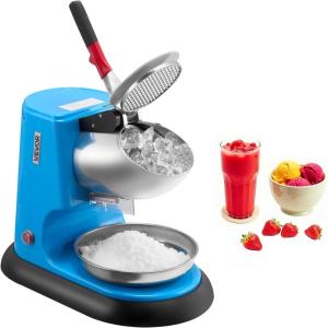 imageVEVOR Ice Crusher Machine 220lbs Per Hour Electric 4 Blades Snow Cone Maker Stainless Steel Shaved Ice Machine with Bowl and Cover 300W 1400RPM IceShaver for Home and Commercial Use BlueBlue