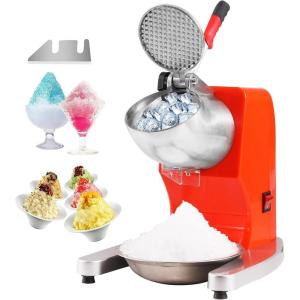 imageVEVOR Ice Crusher Machine 440lbs Per Hour Electric 4 Blades Snow Cone Maker All Stainless Steel Shaved Ice Machine with Bowl and Cover 350W 1400RPM IceShaver for Home and Commercial Use SilverOrange