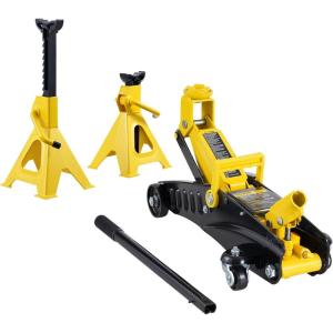 imageVEVOR Low Profile Floor Jack 2 Ton 4400 lbs Heavy Duty Iron Hydraulic Racing Floor Jack Hydraulic Car Jack with Jack Stands Single Piston Quick Lift Pump 46quot128quot Height Lifting Range Yellow