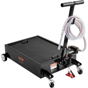 imageVEVOR Low Profile Oil Drain Pan 25 Gal Oil Drain Pan with Electric Pump Large Capacity Oil Change Pan with 72ft Hose ampamp Folding Handle Rolling Oil Drain Cart for Trucks Buses RVs15 Gallon