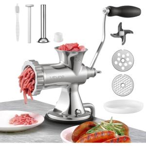 imageVEVOR Manual Stainless Steel Meat Grinder 18quot Clamp 2 Grinding Plates Sausage Stuffer Ideal for Home Kitchen Restaurant Butchers Shop8Suction Cup