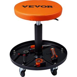 imageVEVOR Mechanic Stool 250 LBS Rolling Pneumatic Creeper GarageShop Seat Adjustable Height 1622 inch in Padded Rolling Workshop Stool with Tool Tray for Garage Shop Auto Repair BlackOrange