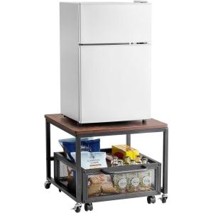 imageVEVOR Mini Fridge Stand with Storage 198 lbs Mini Fridge Table with Movable Storage Cart ampamp Swivel Wheels Beverage Refrigerator Stand for Coffee Bar Mini Fridge Organizer for Home Dorm Light BrownDark Brown