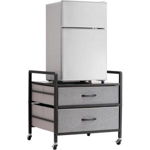 imageVEVOR Mini Fridge Stand with Storage 198 lbs Mini Fridge Table with Movable Storage Cart ampamp Swivel Wheels Beverage Refrigerator Stand for Coffee Bar Mini Fridge Organizer for Home Dorm Light BrownGrey