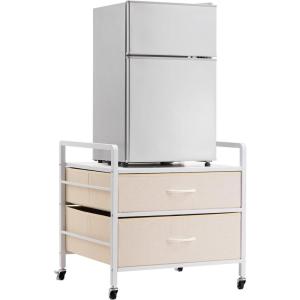 imageVEVOR Mini Fridge Stand with Storage 198 lbs Mini Fridge Table with Movable Storage Cart ampamp Swivel Wheels Beverage Refrigerator Stand for Coffee Bar Mini Fridge Organizer for Home Dorm Light BrownWhite