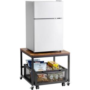 imageVEVOR Mini Fridge Stand with Storage 198 lbs Mini Fridge Table with Movable Storage Cart ampamp Swivel Wheels Beverage Refrigerator Stand for Coffee Bar Mini Fridge Organizer for Home Dorm Light BrownLight Brown