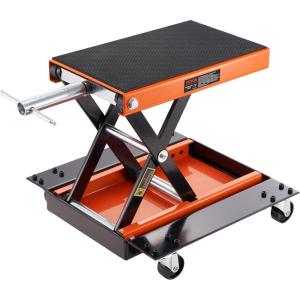 imageVEVOR Motorcycle Lift 1100 LBS Motorcycle Center Scissor Lift Jack with Saddle ampamp Safety Pin Steel Motorcycle Jack Hoist Stand for Street Bikes Cruiser Bikes Touring Motorcycleswith casters