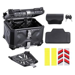 imageVEVOR Motorcycle Top Case 45L Universal Aluminum Alloy Motorbike Tail Box with Leather Lining 45L Waterproof Detachable Motorcycle Top Box with Lock ampamp Back Cushion Fit for 99 of Motorcycle FramesBlack