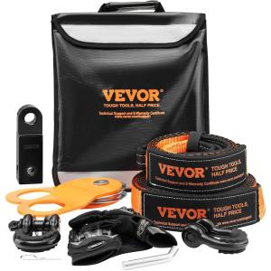 imageVEVOR OffRoad Recovery Kit 3quot x 30 Tow Straps Heavy Duty with Hooks 30000 lbs Winch Strap Kit 44092 lbs DRing Shackles Shackle Receiver Snatch Block Pulley Gloves Storage Bag for ATV Jeep8piece set