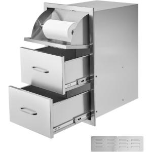 imageVEVOR Outdoor Kitchen Drawers 165quotW x 29quotH x 205quotD Triple Access Drawers Stainless Steel Flush Mount Cabinets BBQ Island Drawers Storage with Paper Towel Holder ampamp Handle for Patio Grill Station