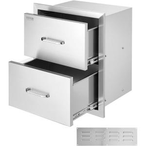 imageVEVOR Outdoor Kitchen Drawers 178W x 202H x 122D Inch Flush Mount Double BBQ Drawer Stainless Steel BBQ Island with Handle for Outdoor Kitchens or Patio Grill Station