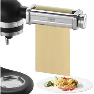 imageVEVOR Pasta Attachment for KitchenAid Stand Mixer Stainless Steel Pasta Maker Attachment Includes Pasta Sheet Roller Spaghetti Cutter Fettuccine Cutter 8 Adjustable Thickness Knob Pasta Maker 3Pcs1 SET