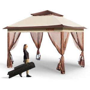 imageVEVOR Patio Gazebo for 68 Person 10 x 10 FT Backyard Gazebo with Mosquito Netting Metal Frame and PU Coated 180G Polyester Outdoor Canopy Shelter for Patio Backyard Lawn Garden DeckBrown